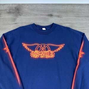 Vintage Aerosmith T-Shirt Navy Blue Grunge Rock Y2K Long Sleeve Band Tee XL